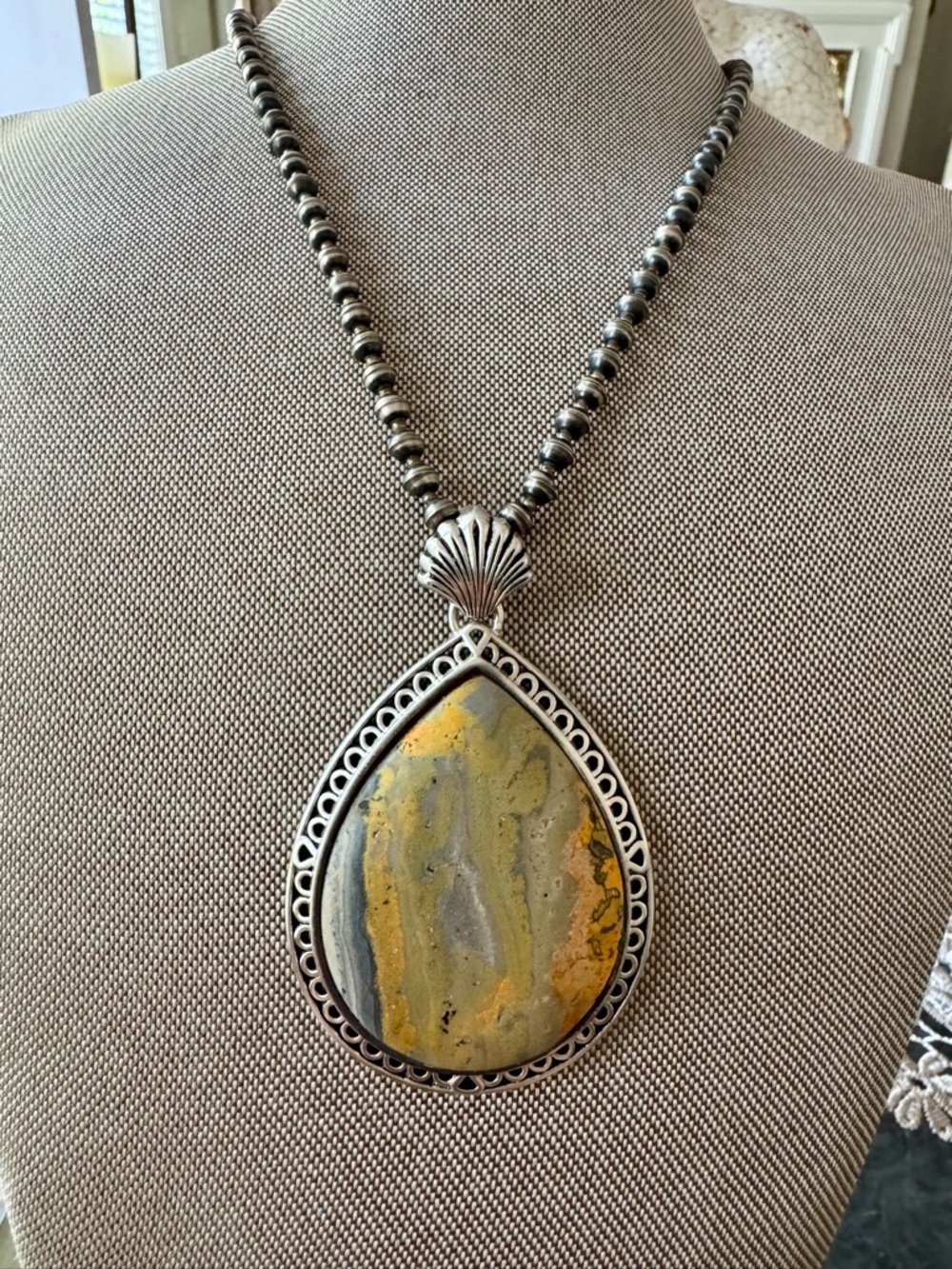 Barse Yellow and Gray Amazing Jasper Teardrop Gemstone Pendant